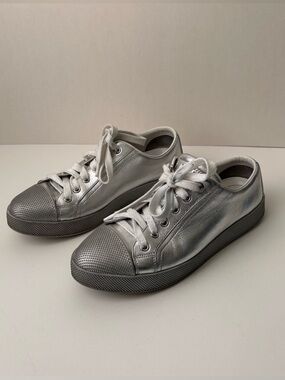 Prada Silver Low-Top Lace-Up Sneakers